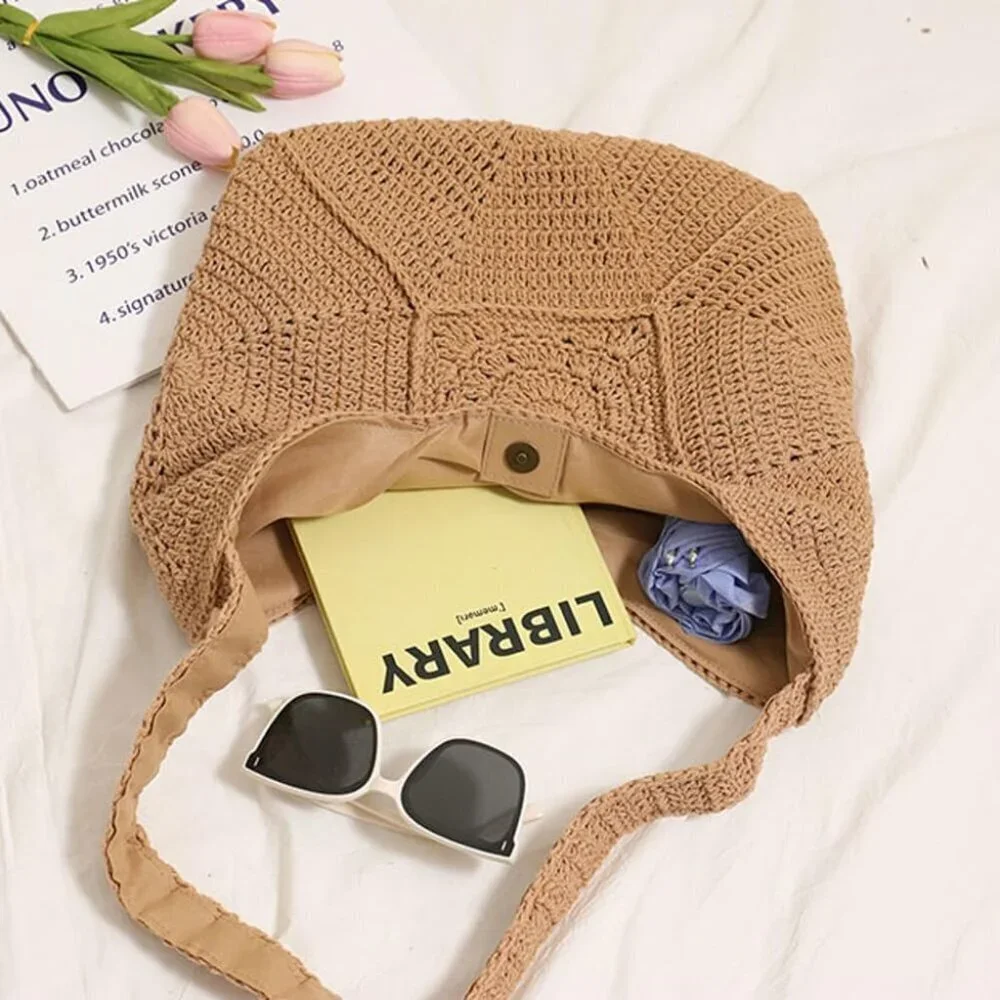 Women Straw Beach Bag Cotton Woven Tote Casual Summer Handbag Shoulder